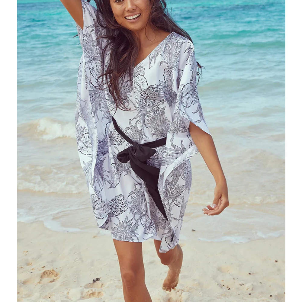 NWT Reyn Spooner Paina Apala Kaftan Mini Dress Waist Tie V Neck Short Sleeve XL